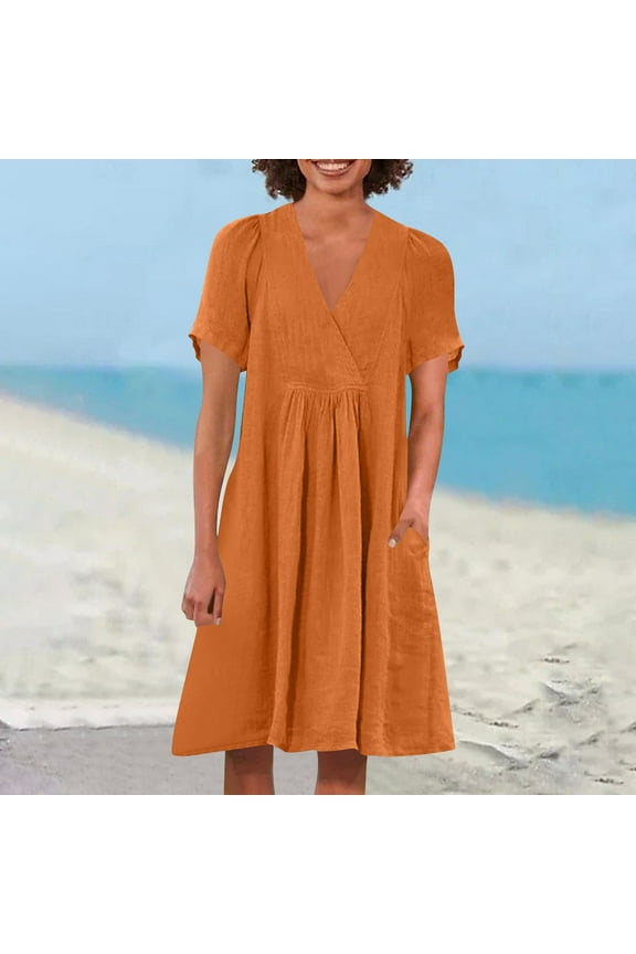 Womens 3/4 Sleeve Printed Midi Dress, Cotton - Blend Material, Comfortable for Summer Casual Office & Weekend Errands