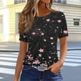 thumbnail image 1 of Njagoc3 Womens Black Pink Cherry Blossom Print T-Shirt Soft Round Neck Short Sleeve Casual Top S, M, L, XL, XXL, XXXL, 1 of 6