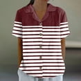 thumbnail image 1 of Njagoc3 Womens Burgundy Striped Button - Down Shirt, Short Sleeve, Classic Fit, Casual Summer & Spring Top, 1 of 6