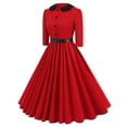thumbnail image 1 of Njagoc3 Womens Button Front Fit - and - Flare Dress, Solid Color Retro - style Midi Dress, Belted Waist Flattering Casual Dress, 1 of 6
