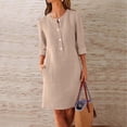 thumbnail image 1 of Njagoc3 Womens Button - Front Shirt Dress, 3/4 Sleeves, Solid Color, Classic for Summer Casual Work & Weekend Trips, 1 of 6