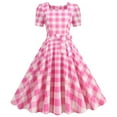 thumbnail image 1 of Njagoc3 Womens Casual Chic Plaid Print Short Sleeve Square Neck Bow Tie Waist A-Line Dress 2025, 1 of 5