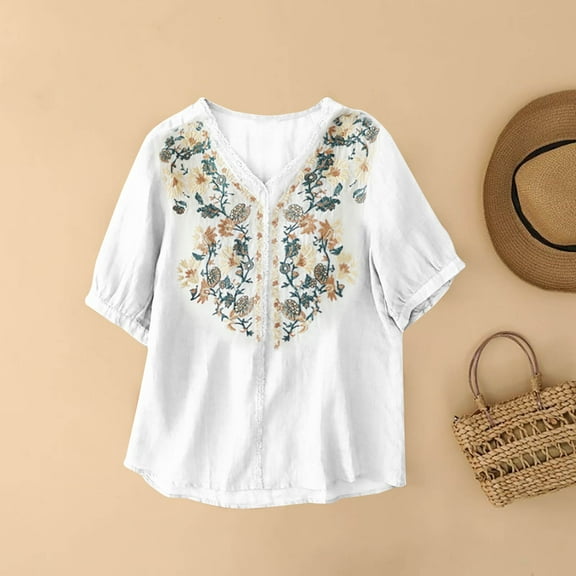 Njagoc3 Womens Casual Short Sleeve Boat Neck Blouse - Cotton for Summer Weekend