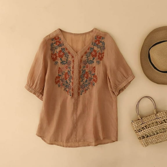 Njagoc3 Womens Casual Short Sleeve Boat Neck Blouse - Cotton for Summer Weekend