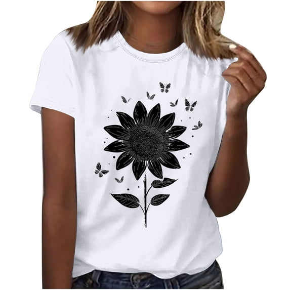 Njagoc3 Womens Chic Pink Sunflower T-Shirt Feminine Abstract Design Soft Cotton S, M, L, XL, XXL, XXXL