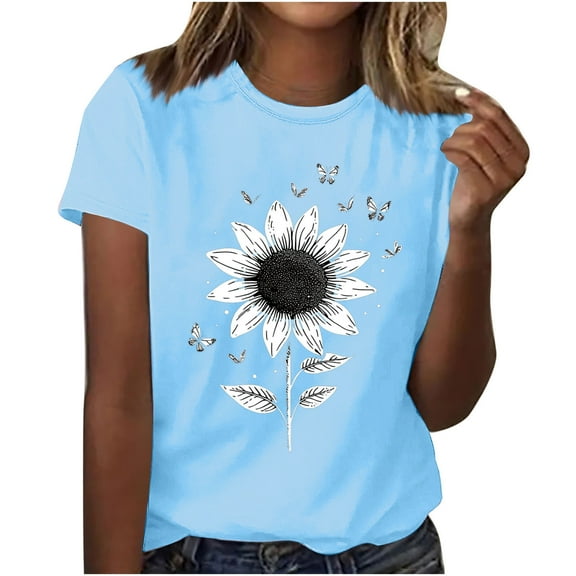 Njagoc3 Womens Chic Pink Sunflower T-Shirt Feminine Abstract Design Soft Cotton S, M, L, XL, XXL, XXXL