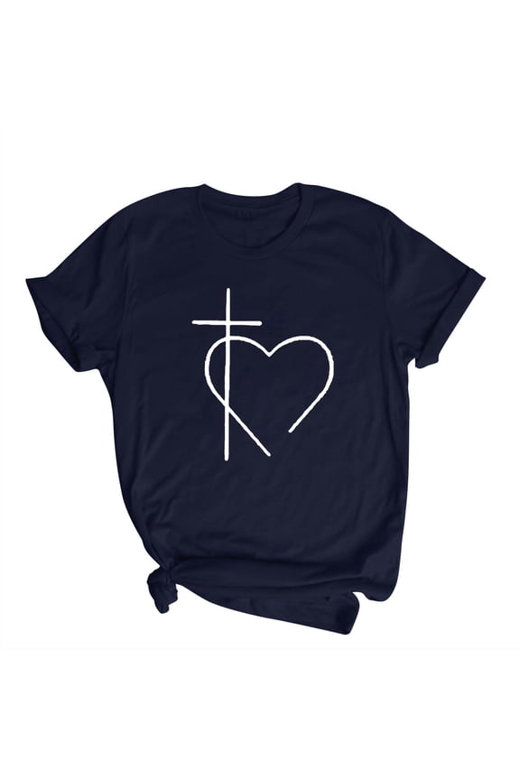Womens Christian Heart Print T-Shirt Crewneck Top for Church & Daily Wear (Soft Premium Cotton)