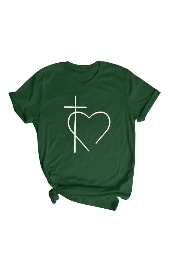 Womens Christian Heart Print T-Shirt Crewneck Top for Church & Daily Wear (Soft Premium Cotton)