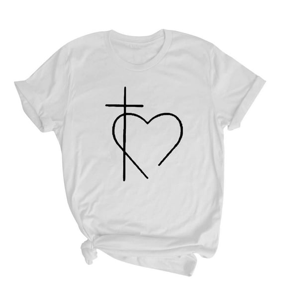 Njagoc3 Womens Christian Heart Print T-Shirt Crewneck Top for Church & Daily Wear (Soft Premium Cotton)