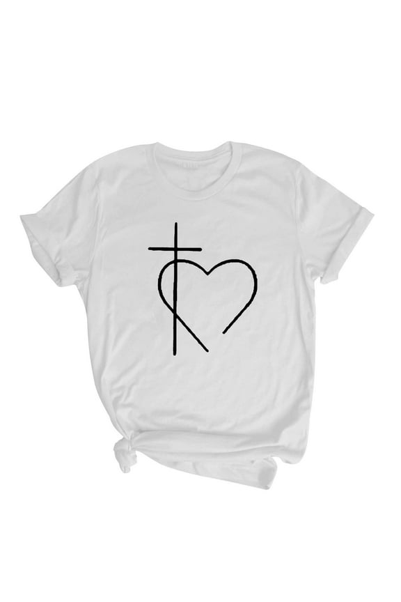 Womens Christian Heart Print T-Shirt Crewneck Top for Church & Daily Wear (Soft Premium Cotton)