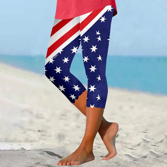 Njagoc3 Womens Classic American Flag Beach Capris, Loose Fit, Soft Fabric, Casual Summer Beach & Lounge Wear