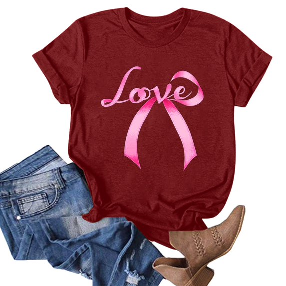 Njagoc3 Womens Classic Bow Print T-Shirt - Soft Cotton Casual Crewneck for Everyday Essentials ( Basic Pick)