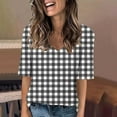 thumbnail image 1 of Njagoc3 Womens Classic Checkered Print V-Neck T-Shirt Casual Short Sleeve Comfort Fit Top, 1 of 6