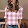 thumbnail image 1 of Njagoc3 Womens Classic Checkered Print V-Neck T-Shirt Casual Short Sleeve Comfort Fit Top, 1 of 6