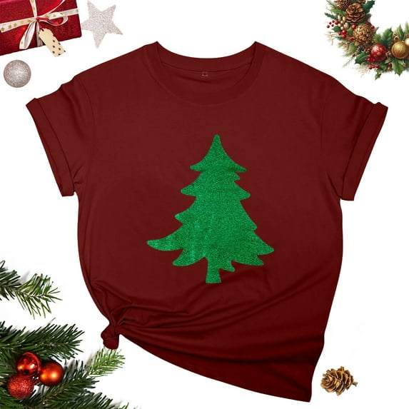 Njagoc3 Womens Classic Christmas Tree Tee - Essential Holiday Top for Family Gatherings