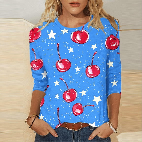 Njagoc3 Womens Crew Neck 3/4 Sleeve Top, Christmas Ball Print Shirt, Festive for Winter Holidays & Casual Wear
