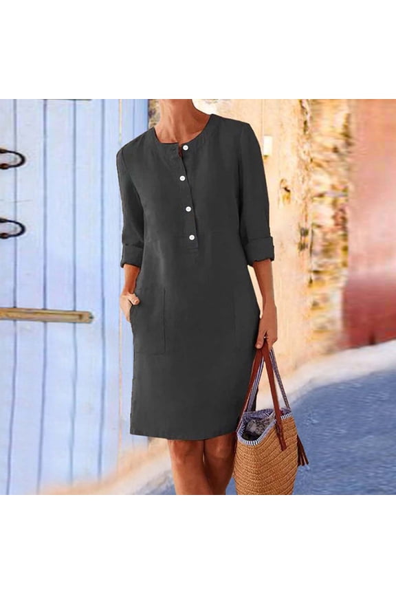 Womens Crew Neck Shift Dress, Loose Fit, Solid Color, Pack of 8, Essential for Summer Wardrobe Refresh & Bulk Needs