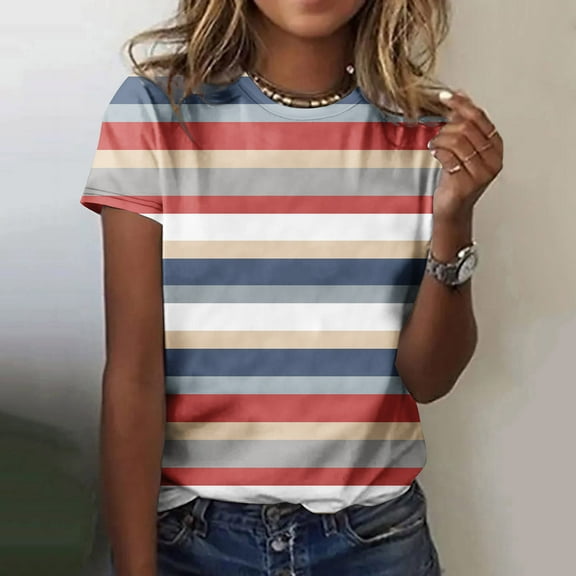 Njagoc3 Womens Crew Neck Short Sleeve Casual Trendy Printed Lightweight Breathable Everyday T-Shirt Top for Daily Wear