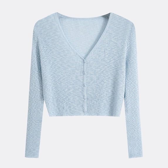 Njagoc3 Womens Cropped Knit Cardigan, Soft Wool Blend, V-Neck, Spring & Fall Layering, Office Casual & Weekend Errands