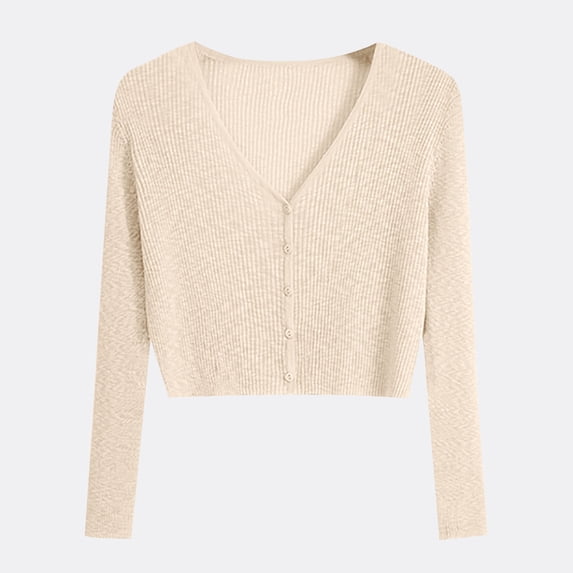 Njagoc3 Womens Cropped Knit Cardigan, Soft Wool Blend, V-Neck, Spring & Fall Layering, Office Casual & Weekend Errands