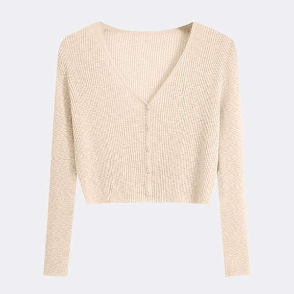 Njagoc3 Womens Cropped Knit Cardigan, Soft Wool Blend, V-Neck, Spring & Fall Layering, Office Casual & Weekend Errands