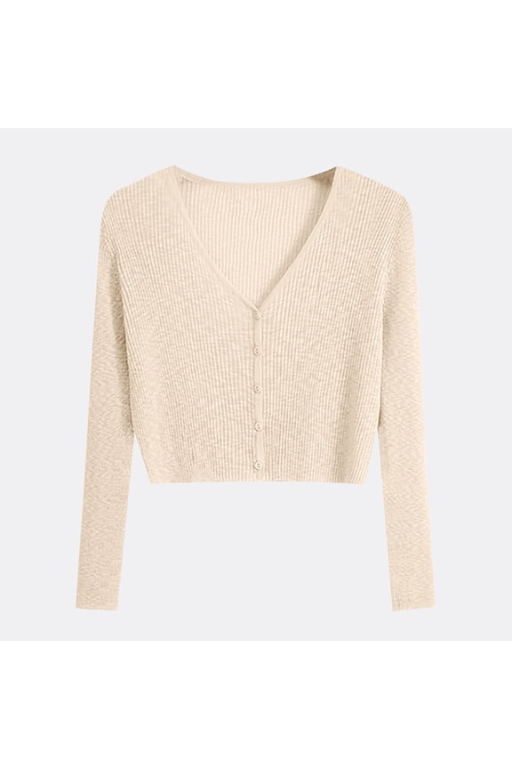 Womens Cropped Knit Cardigan, Soft Wool Blend, V-Neck, Spring & Fall Layering, Office Casual & Weekend Errands