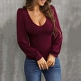 thumbnail image 1 of Njagoc3 Womens Deep V-Neck Slim-Fit Knit Top, Soft Wool Blend, Long Sleeves, Fall Layering, Office Casual & Evening Outings for women, 1 of 6