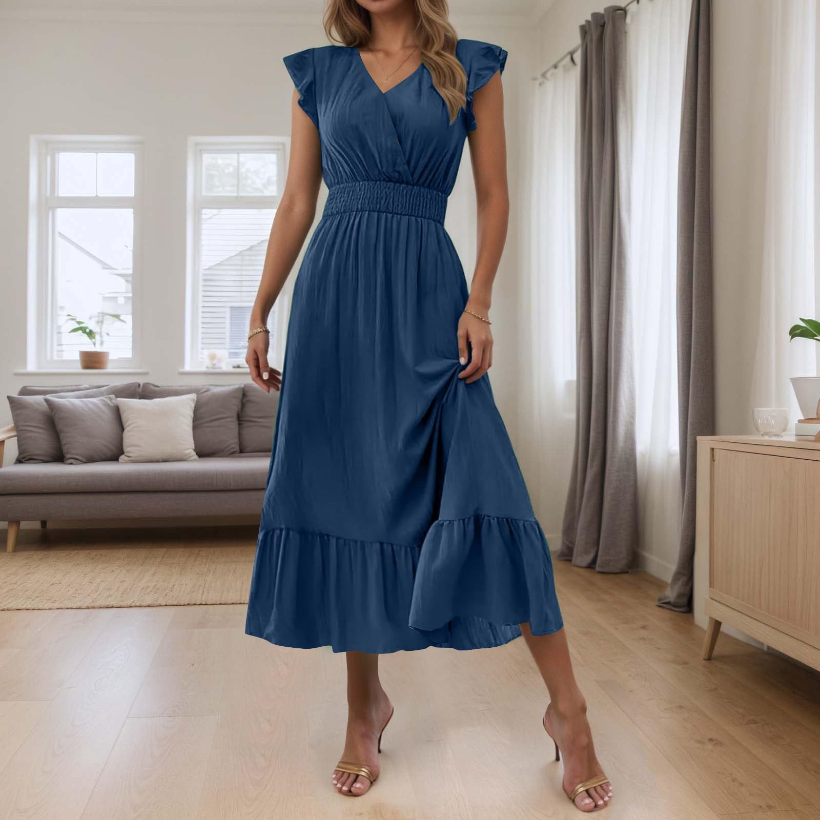 white christmas dresses Roberta Di Camerino Vintage Denim Look Trompe L'oeil Maxi Dress main image 0