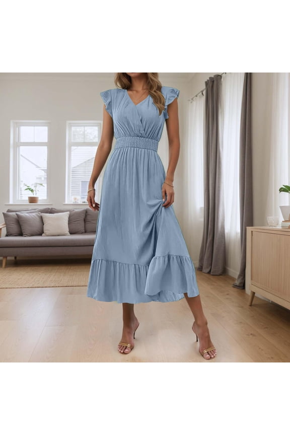 Womens Denim - Look Maxi Dress, Short Sleeves for Summer Casual & Outdoor
