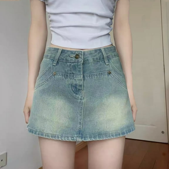 Njagoc3 Womens Distressed Denim Mini Skirt - Vintage Washed for Summer Fashion Outings