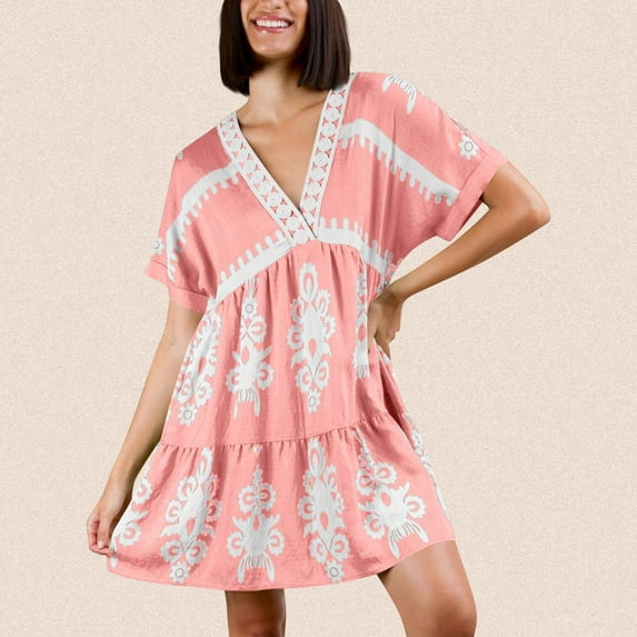 Njagoc3 Womens Embroidered Mini Dress, Short Sleeves for Summer Garden & Daily Wear