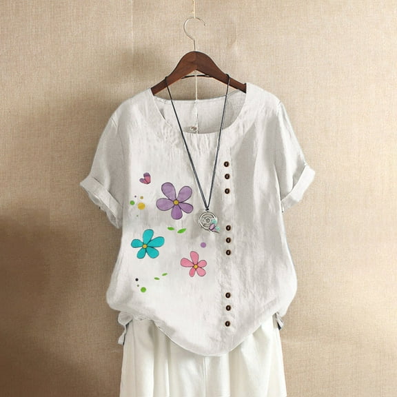 Njagoc3 Womens Embroidered Short Sleeve Blouse Summer Casual Lightweight with Elegant Patterns
