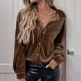 thumbnail image 1 of Njagoc3 Womens Fashion Long Sleeve Solid Velvet Cardiganturndown Collar Shirt Blouse, 1 of 6