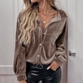 thumbnail image 1 of Njagoc3 Womens Fashion Long Sleeve Solid Velvet Cardiganturndown Collar Shirt Blouse, 1 of 6