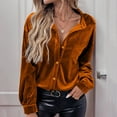 thumbnail image 1 of Njagoc3 Womens Fashion Long Sleeve Solid Velvet Cardiganturndown Collar Shirt Blouse, 1 of 6