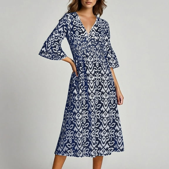 Njagoc3 Womens Floral Midi Dress, Tiered Skirt Detail, Playful for Summer Picnics & Backyard Gatherings