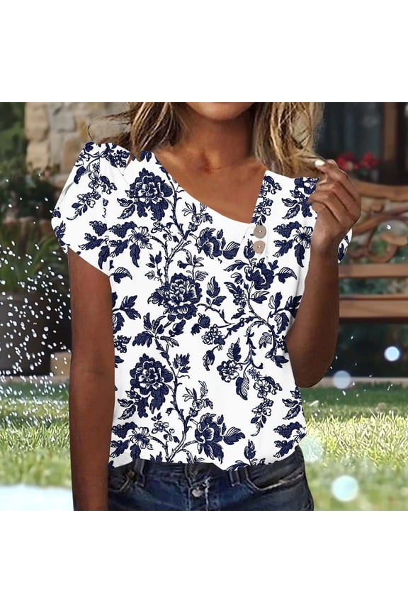 Womens Floral Print Blouse - White Base with Navy/Black Abstract Botanicals | Woven Fabric, Flutter Sleeves | Elegant Summer Attire for Garden Parties/Weddings