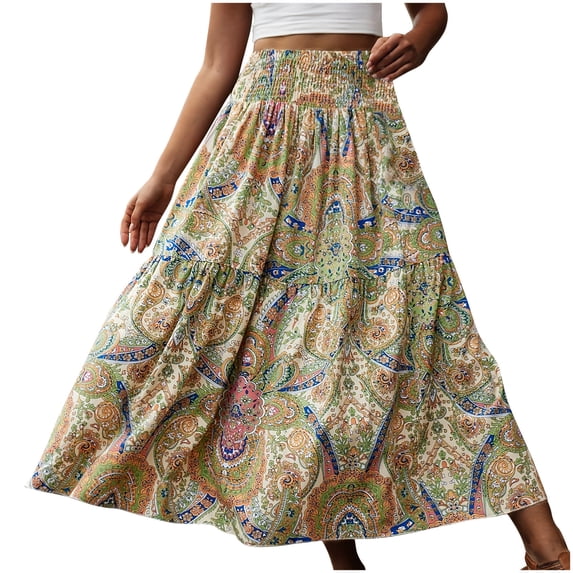 Njagoc3 Womens Flowy Abstract Print Maxi Skirt for Resort & Summer