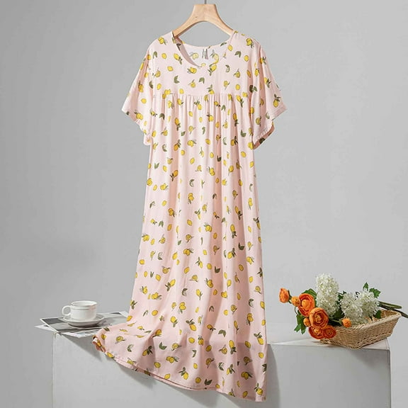 Njagoc3 Womens Fresh Floral Sleep Dress Breathable Loose Knee Length Lounge Nightgown