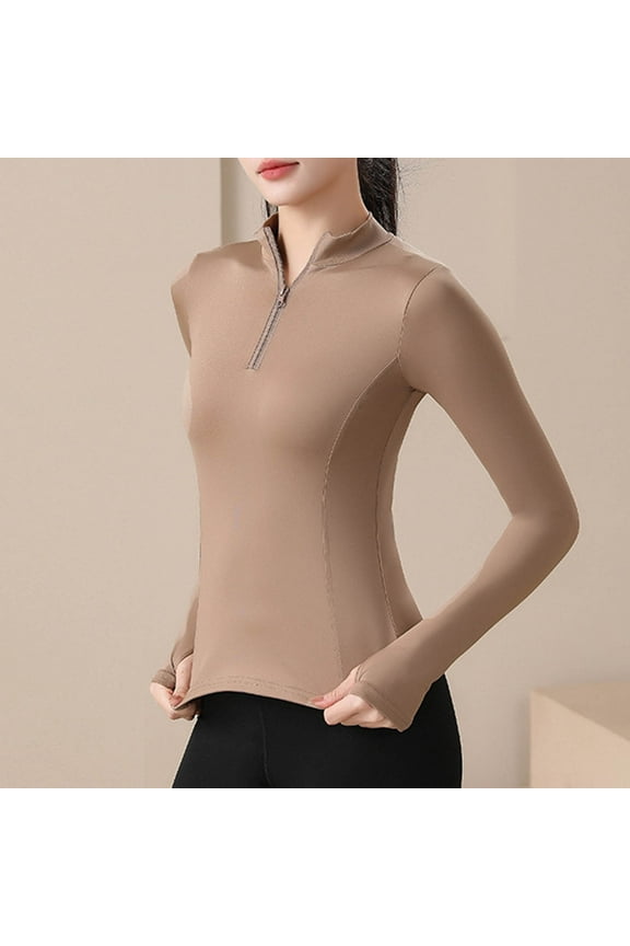 Womens Half-Zip Athletic Workout Top, Moisture-Wicking Polyester, Mock Neck, Summer Gym Sessions, Running & Outdoor Fitness