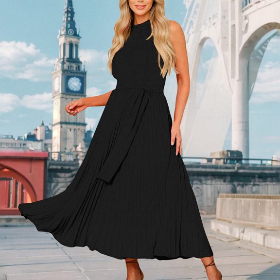 Njagoc3 Womens Halter Neck Maxi Dress, Solid Color for Summer Evening & Event