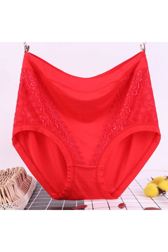 Womens High Waist Lace Patchwork Modal Cotton Plus Size Triangle Underwear
