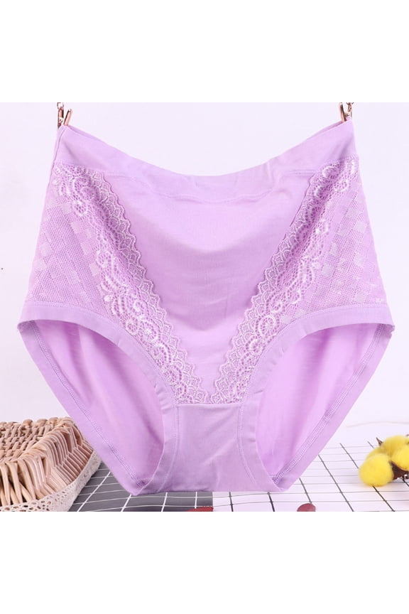 Womens High Waist Lace Patchwork Modal Cotton Plus Size Triangle Underwear