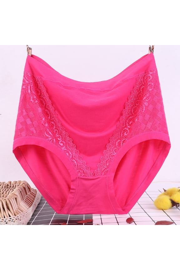 Womens High Waist Lace Patchwork Modal Cotton Plus Size Triangle Underwear
