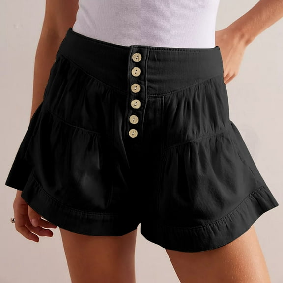 Njagoc3 Womens High Waist Pleated Shorts, Solid Color, Summer Shopping and Date Wear, Relaxed Fit