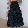 thumbnail image 1 of Njagoc3 Womens High-Waisted Blue Leaf Print Flared Maxi Skirt with Bold Patterns for Summer Garden Parties & Vacation Looks, 1 of 5