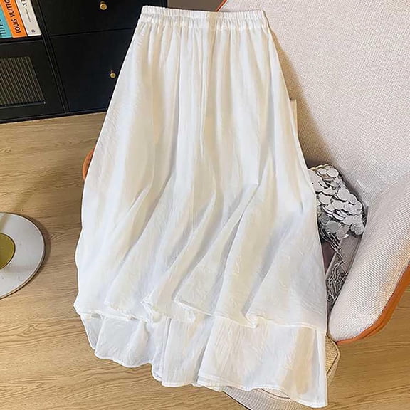 Njagoc3 Womens High-Waisted Button-Detailed Asymmetric Midi Skirt for Summer Vacations