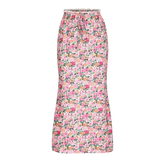 Njagoc3 Womens High-Waisted Pink Paisley Print Midi Skirt for Artistic Casual & Daily Wear
