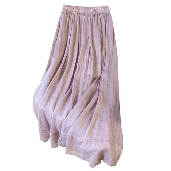 Njagoc3 Womens High-Waisted Pink-Purple Flowy Maxi Skirt with Lightweight Fabric for Resort Vacations & Relaxed Leisure