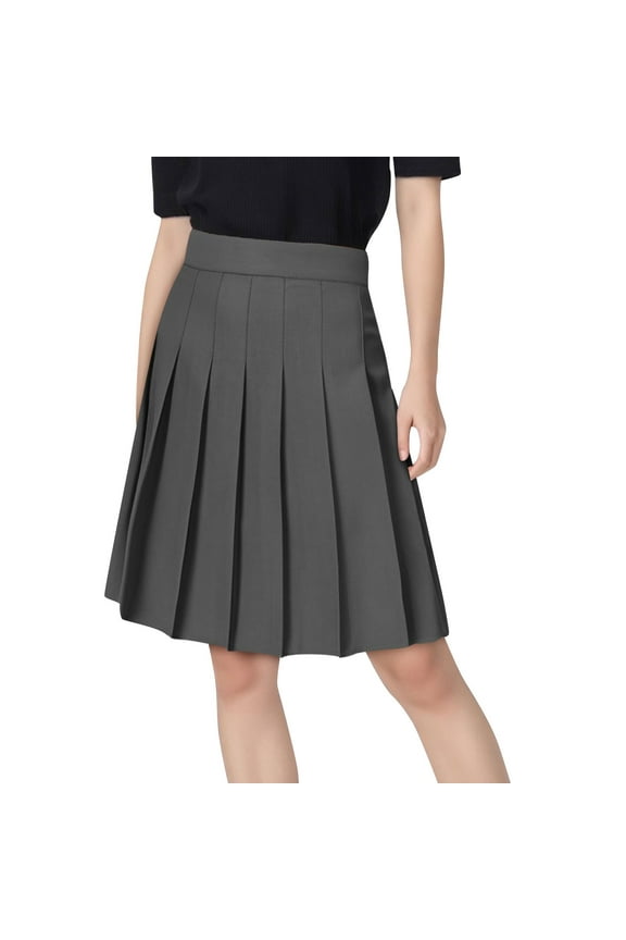 Womens High - Waisted Pleated Midi Skirt, Solid Color, Flared Fit for Summer Casual Outings & Office Days